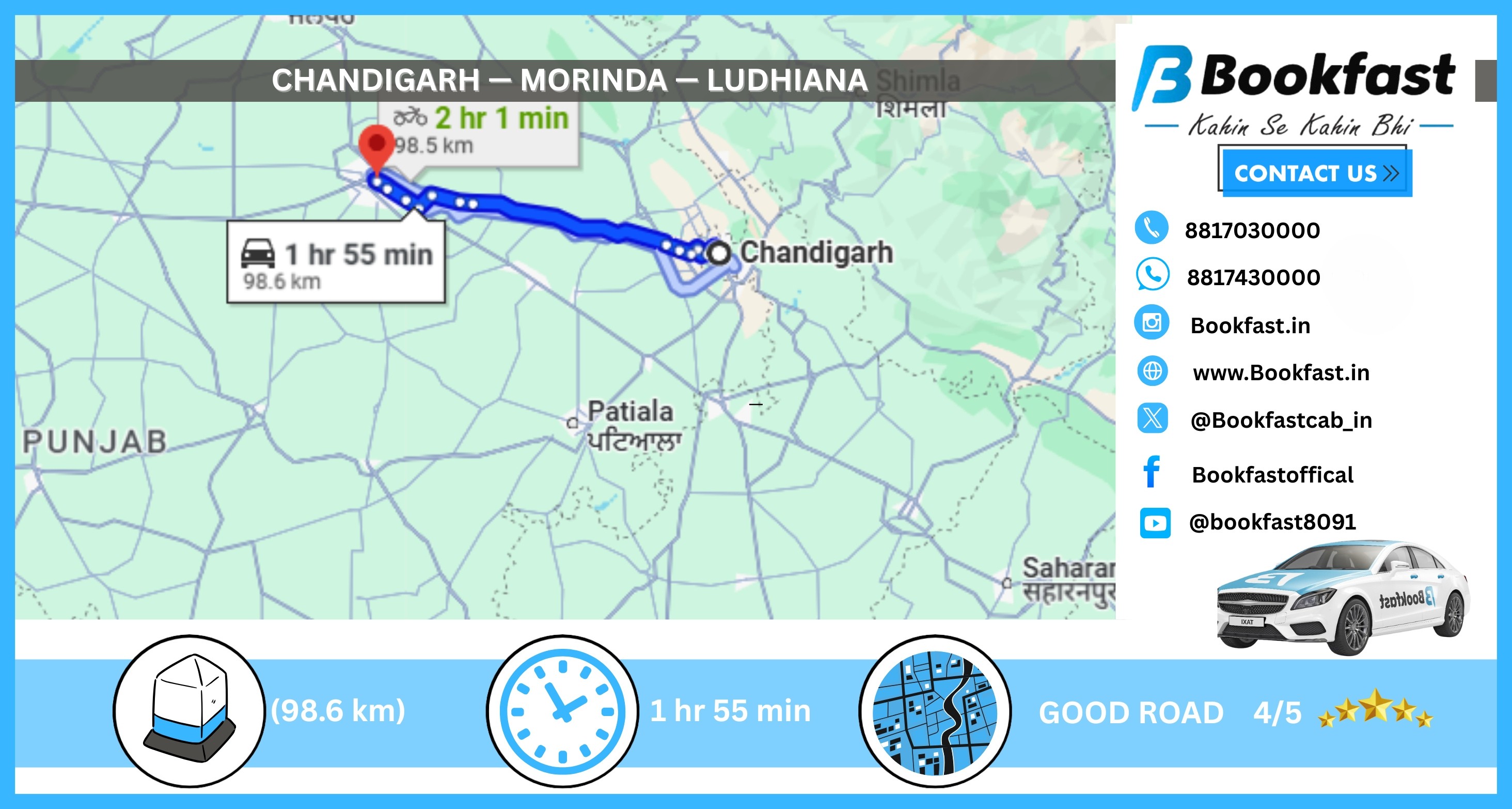 How to Go Chandigarh to Ludhiana in 2 Hours – Only with Book Fast