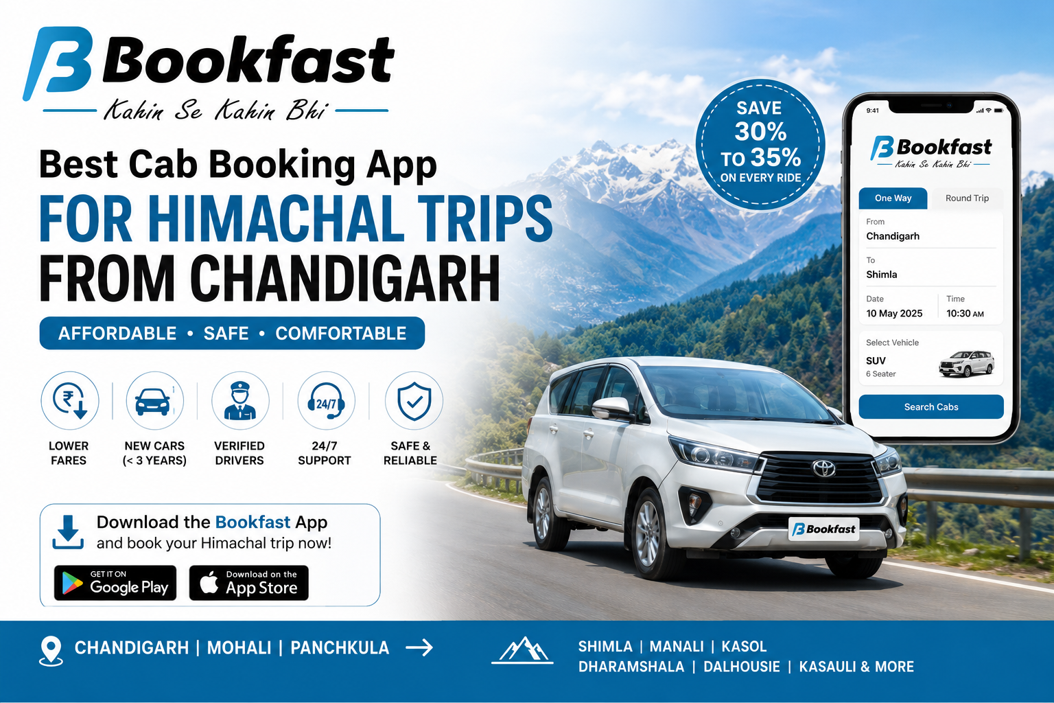 Best Cab Booking App for Himachal Trips from Chandigarh, Mohali & Panchkula – Download Bookfast App