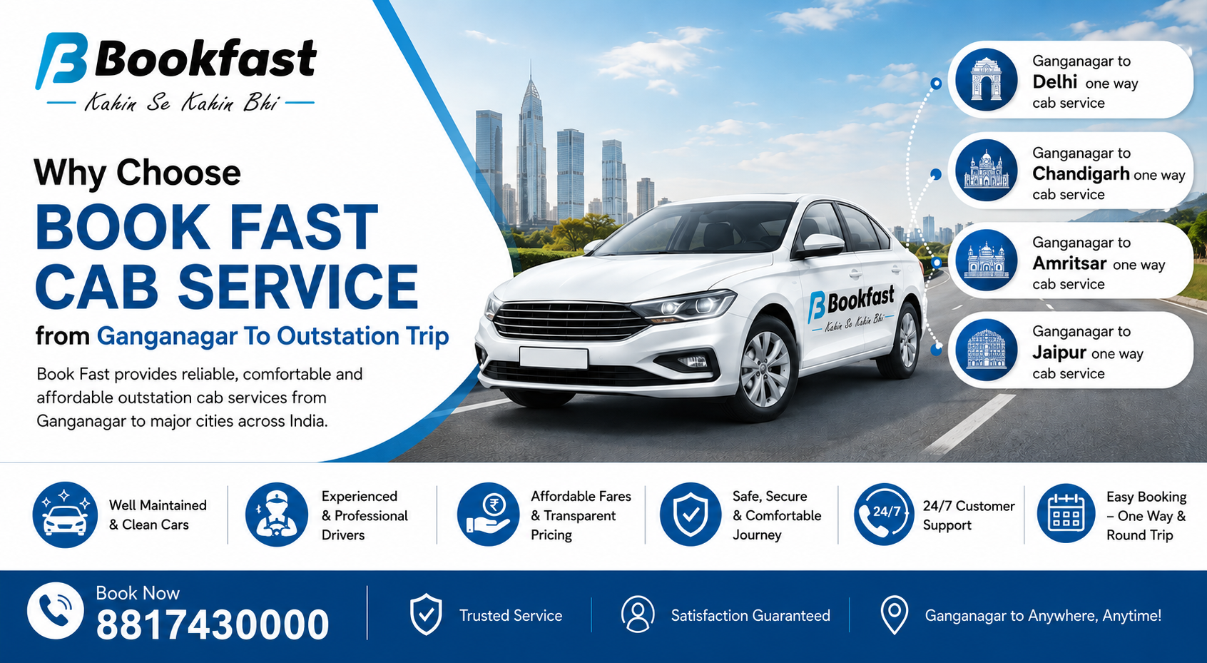 Why Choose Book Fast Cab Service from Ganganagar To Outstation Trip 