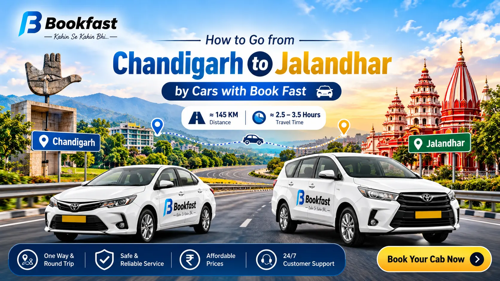 How to Go from Chandigarh to Jalandhar by Cars with Book Fast Cab